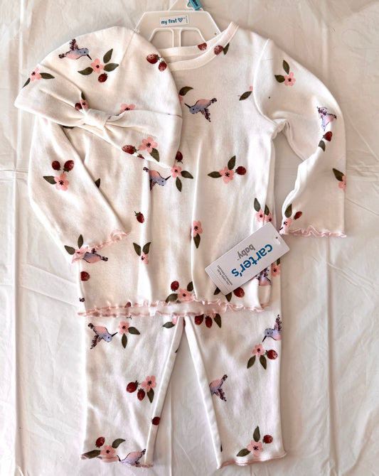 Carters White Floral 3 Piece Set (6M)