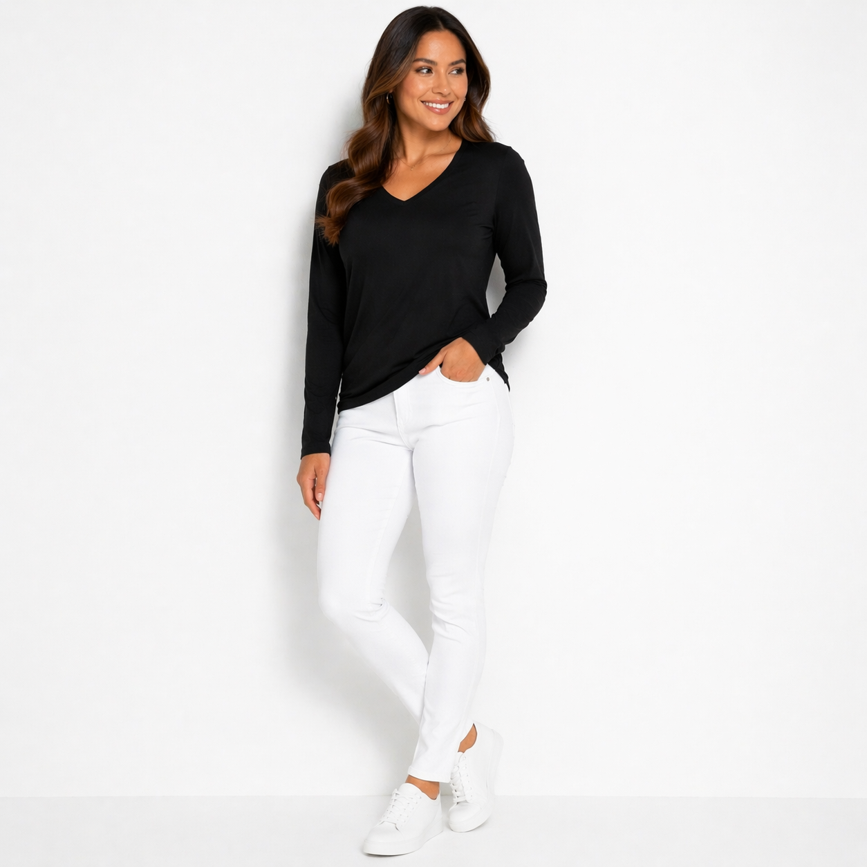 Long Sleeve V Neck Top