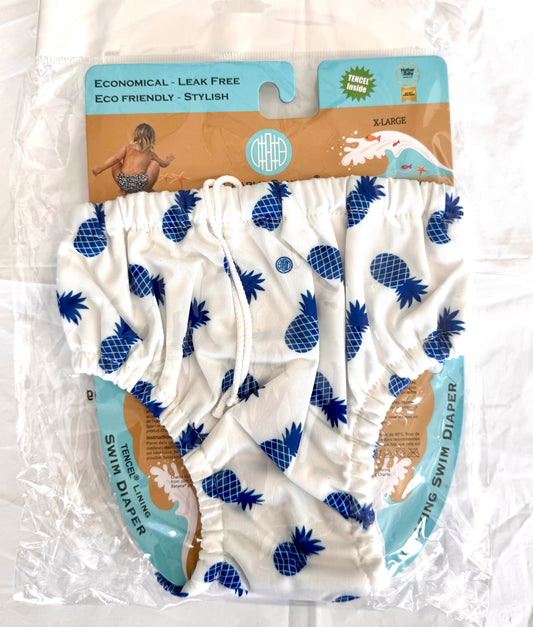 Charlie Banana 1 Reusable Swim Diaper Drawstring (BLUE PINEAPPLES) - XL