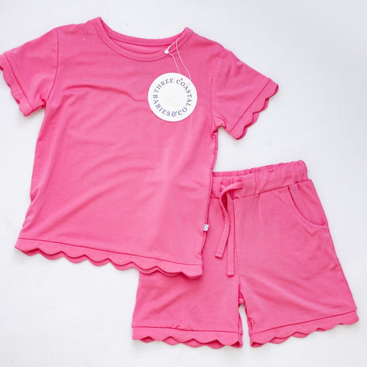 Flamingo Scallop Shorts Sets