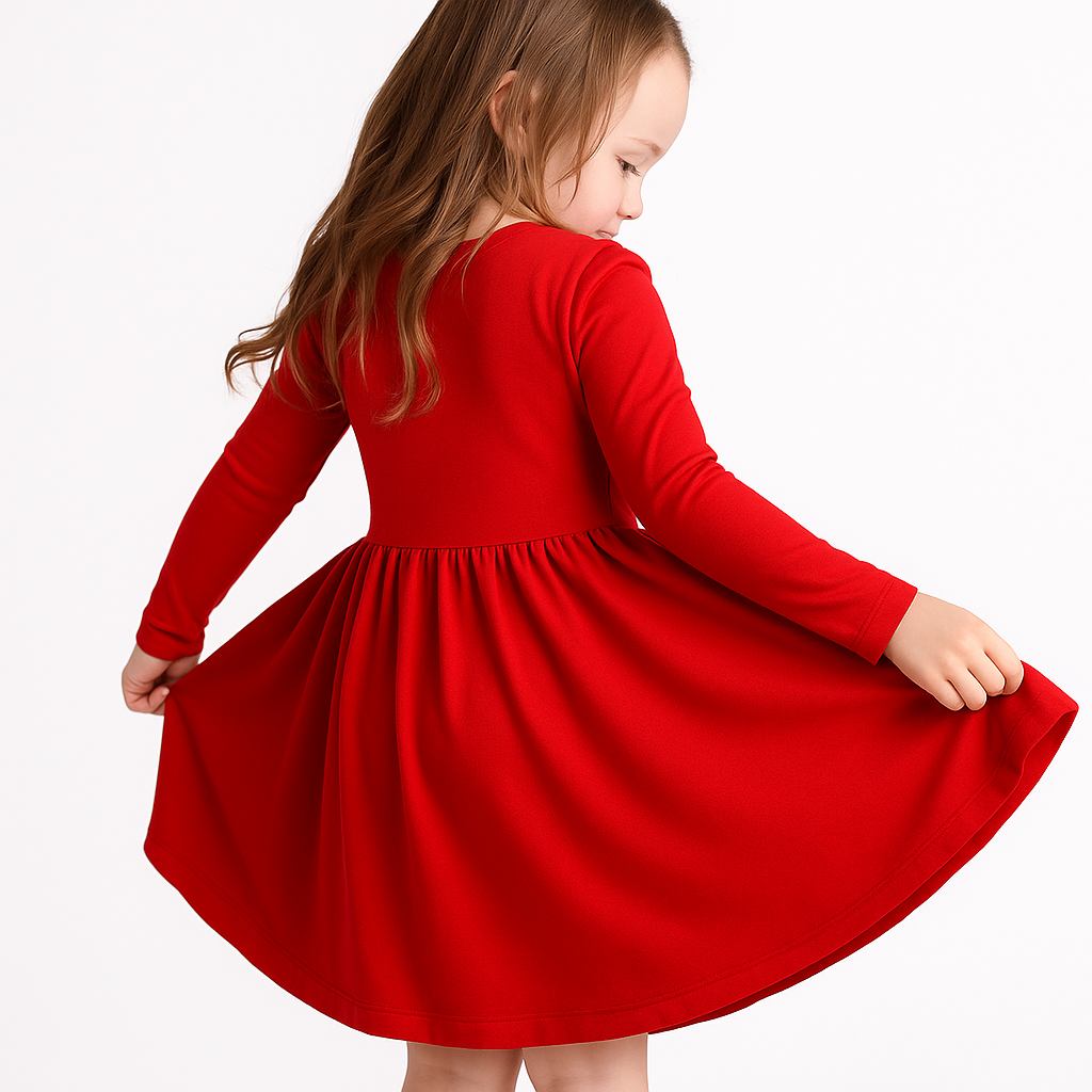 Cardinal Long Sleeve Pocket Twirl Dress