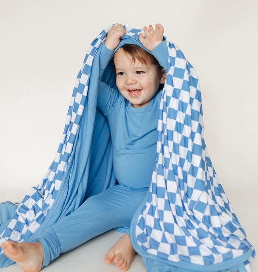 Azure Checks Jumbo Triple Layer Bamboo Blanket