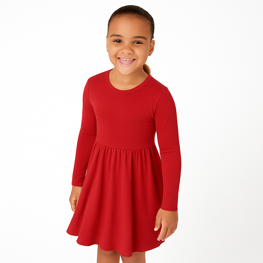 Cardinal Long Sleeve Pocket Twirl Dress