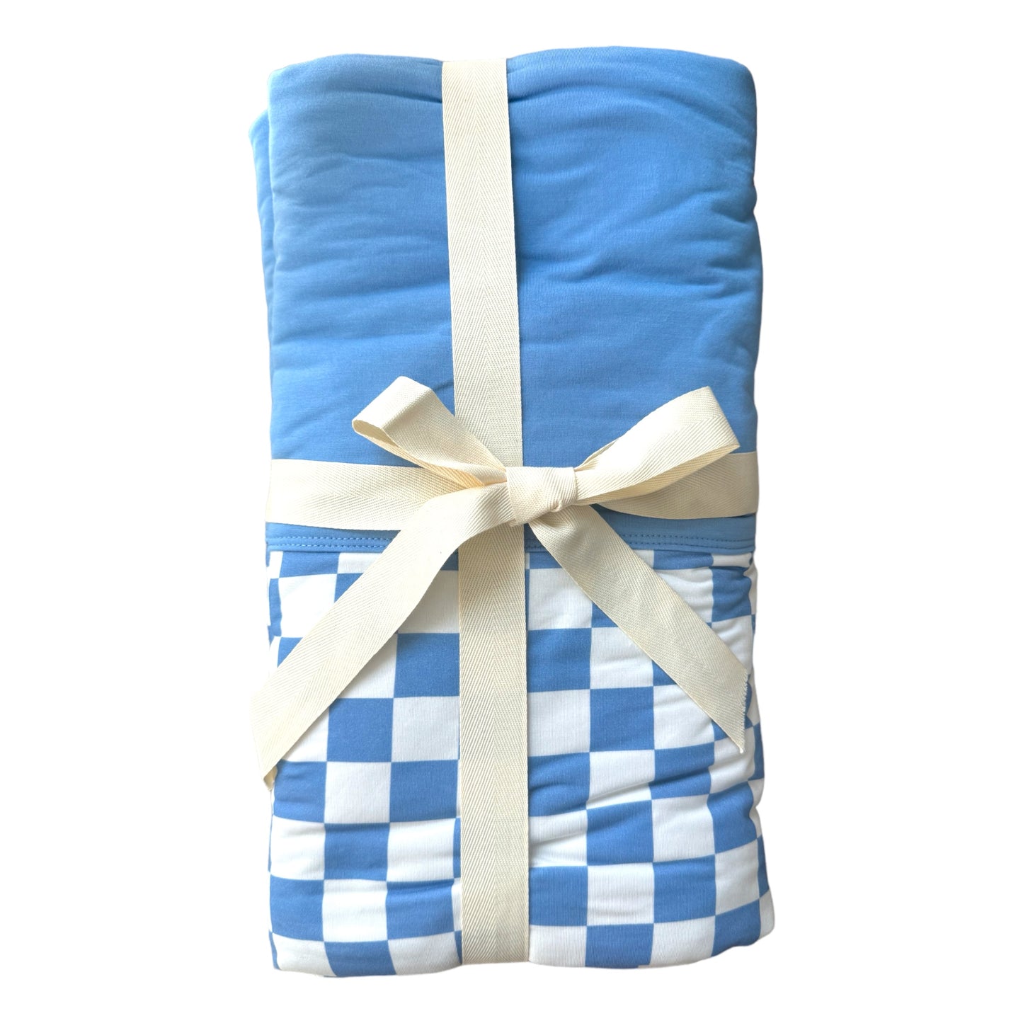 Azure Checks Jumbo Triple Layer Bamboo Blanket