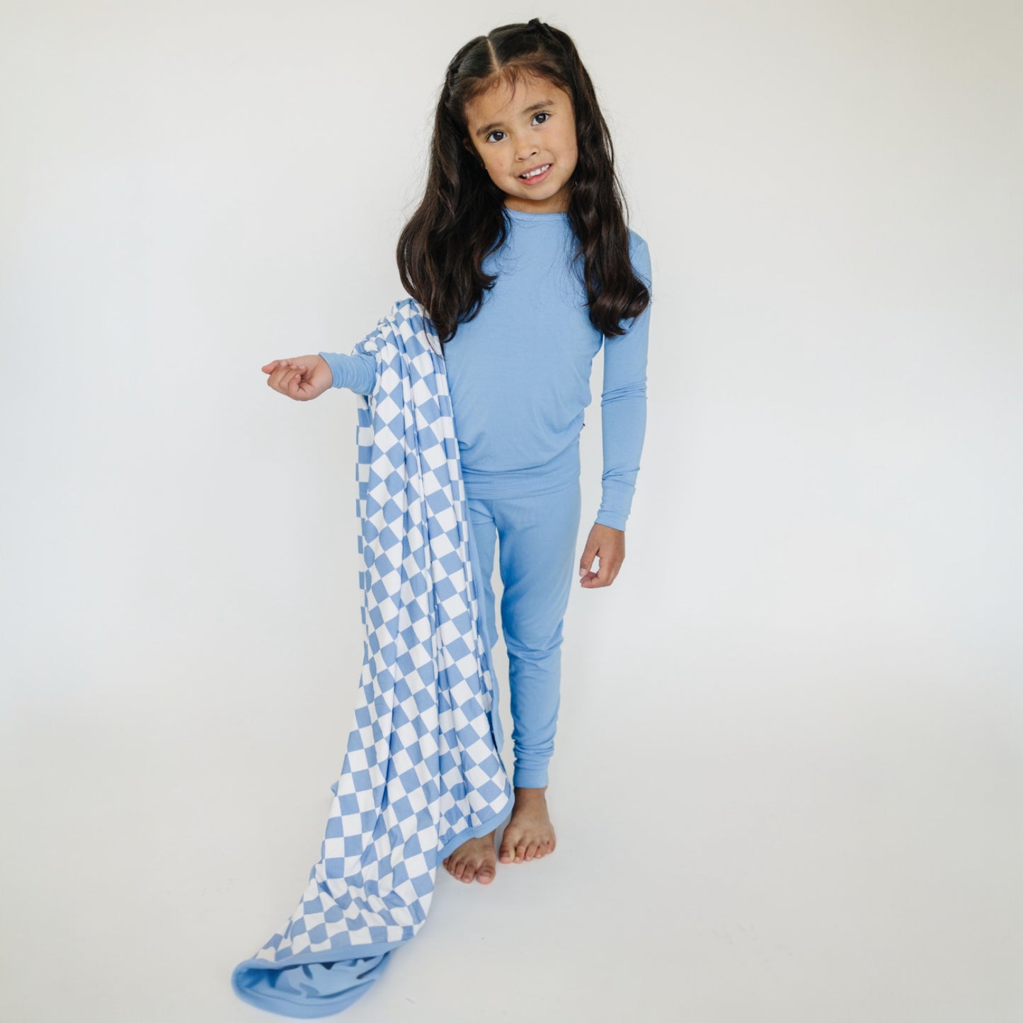 Azure Checks Jumbo Triple Layer Bamboo Blanket