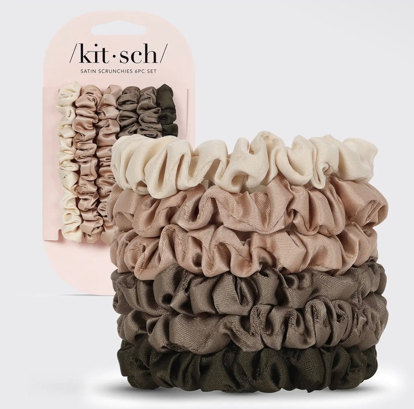 KIT.SCH PETITE SATIN SCRUNCHIES 6PC - NEUTRAL